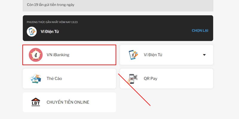 Nạp tiền vào 188BET thông qua Internet Banking